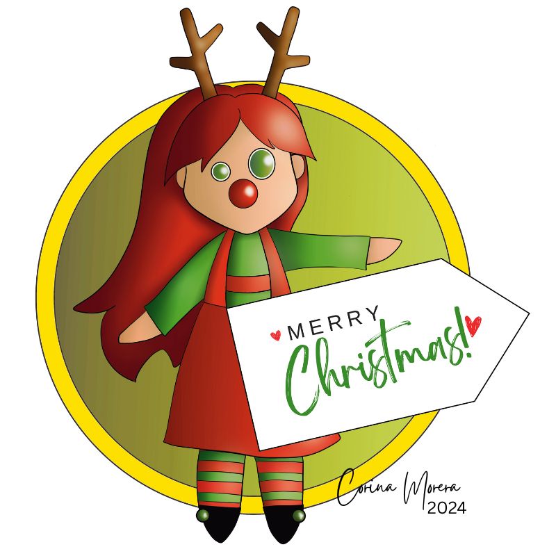 A digital illustration of a ragdoll - ragdoll dressed as Rudolph the reindeer
