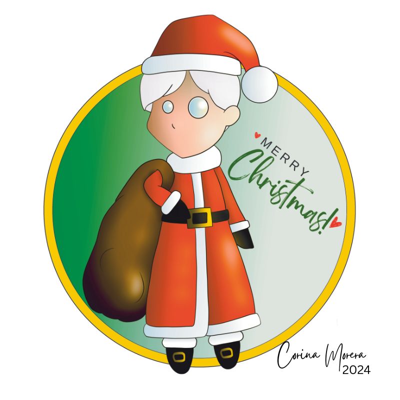 A digital illustration of a ragdoll - Mrs. Claus